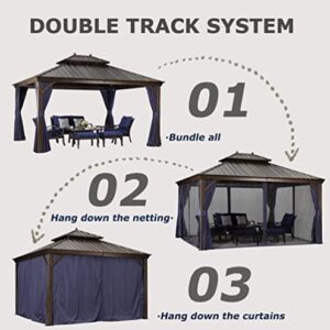 PURPLE LEAF 10' X 12' Hardtop Gazebo Canopy with Netting and Curtains for Outdoor Deck Backyard Heavy Duty Sunshade Outside Metal Patio Permanent Pavilion