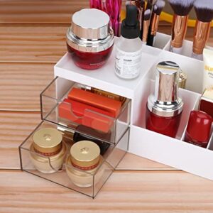 LETURE Office Supplies Desk Makeup Organizer Caddy with Drawer + 6 Sticky Notes, White 13 Compartments, Desktop Accessories Organizer for Office, Home