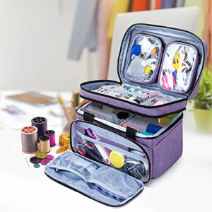 BAFASO Double Layer Sewing Accessories Organizer with 2 Detachable Pouches, Large Sewing Storage Bag for Sewing Tools (BAG ONLY), Purple