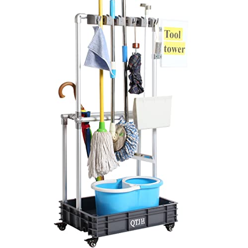 QTJH Cleaning Tool Tower  mop Holder Umbrella Stand，Cleaning Tool Storage Drain Tool Hanger 5S Shadow Board