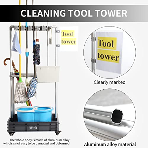 QTJH Cleaning Tool Tower  mop Holder Umbrella Stand，Cleaning Tool Storage Drain Tool Hanger 5S Shadow Board