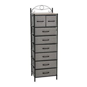 household essentials victoria dresser tower storage organizer with 8 drawers black metal frame and ashwood rustic wood grain top