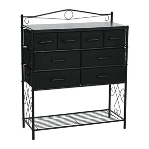 household essentials victoria dresser table storage organizer with 8 drawers and shoe shelf black metal frame and black oak wood grain top