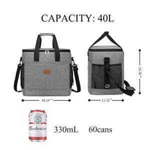 MOYAQI Large Soft Sided Picnic Cooler Bag 40L Insulated Leak Proof for 60 Cans of Beverage or Beer Storage, Collapsible Cooler Lunch Bag for Camping, Lunch, Beach, Picnic, Road Trips, Shopping, Travel