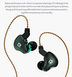 keephifi KBEAR in Ear Earphones KBEAR KS2 Wired Headphones 10mm 1BA+1DD in Ear Monitors with Detachable Cable HiFi Bass Earbuds Noise-Isolating Headset for Audiophile Musician (with mic, Dark Green)