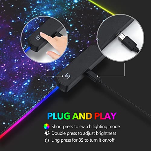 AIMSA RGB Gaming Mouse Pad Extended, Large Led Mousepads Non-Slip Rubber Base with 14 Lighting Modes, Computer Keyboard Mat Soft Desk pad Waterproof 35.4 x 15.8 inches, Galaxy Nebula Universe