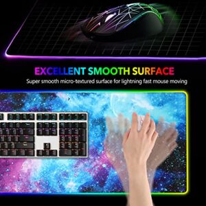 AIMSA RGB Gaming Mouse Pad Extended, Large Led Mousepads Non-Slip Rubber Base with 14 Lighting Modes, Computer Keyboard Mat Soft Desk pad Waterproof 35.4 x 15.8 inches, Galaxy Nebula Universe