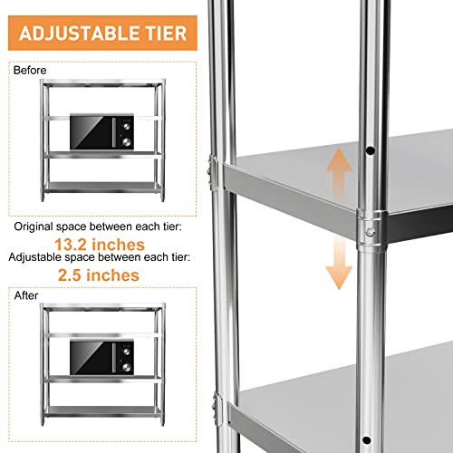 Storage Shelves, 4 Tier Shelf Adjustable Stainless Steel Shelves, Sturdy Metal Shelves Heavy Duty Shelving Units and Storage for Kitchen Commercial Office Garage Storage, 47L X 16W X 47H 880Lbs Total