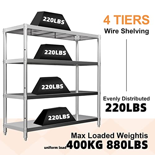 Storage Shelves, 4 Tier Shelf Adjustable Stainless Steel Shelves, Sturdy Metal Shelves Heavy Duty Shelving Units and Storage for Kitchen Commercial Office Garage Storage, 47L X 16W X 47H 880Lbs Total