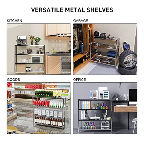 Storage Shelves, 4 Tier Shelf Adjustable Stainless Steel Shelves, Sturdy Metal Shelves Heavy Duty Shelving Units and Storage for Kitchen Commercial Office Garage Storage, 47L X 16W X 47H 880Lbs Total