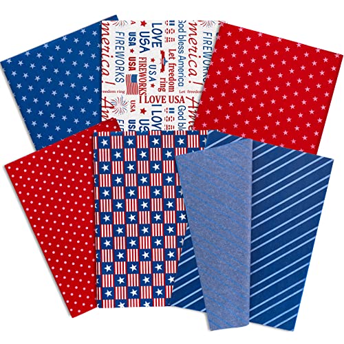 Whaline Patriotic Tissue Paper Folded Flat Blue Red Stars Stripe Tissue Paper 4th of July Wrapping Paper Holiday Art Tissue for Independence Day DIY Gift Packing Party Favor, 14 x 20 Inch, 90 Sheet