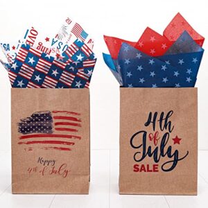 Whaline Patriotic Tissue Paper Folded Flat Blue Red Stars Stripe Tissue Paper 4th of July Wrapping Paper Holiday Art Tissue for Independence Day DIY Gift Packing Party Favor, 14 x 20 Inch, 90 Sheet