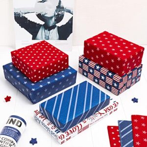Whaline Patriotic Tissue Paper Folded Flat Blue Red Stars Stripe Tissue Paper 4th of July Wrapping Paper Holiday Art Tissue for Independence Day DIY Gift Packing Party Favor, 14 x 20 Inch, 90 Sheet