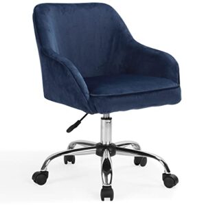 belleze modern office ergonomic computer desk chair with mid-back design, thick padded velvet seat, and built-in lumbar support 360 swivel adjustable height - nora (blue)