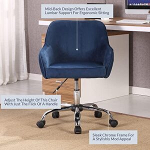 BELLEZE Modern Office Ergonomic Computer Desk Chair with Mid-Back Design, Thick Padded Velvet Seat, and Built-in Lumbar Support 360 Swivel Adjustable Height - Nora (Blue)