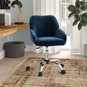 BELLEZE Modern Office Ergonomic Computer Desk Chair with Mid-Back Design, Thick Padded Velvet Seat, and Built-in Lumbar Support 360 Swivel Adjustable Height - Nora (Blue)