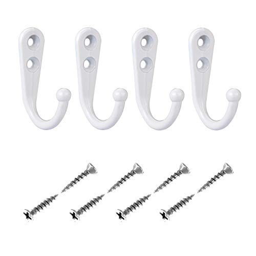 eBoot 20 Pieces Wall Mounted Hook Robe Hooks Single Coat Hanger and 50 Pieces Screws (White)