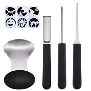 antner pumpkin carving tools kit, 4 pieces heavy duty stainless steel carving tools set and 6 pieces halloween pumpkin carved stencils stickers