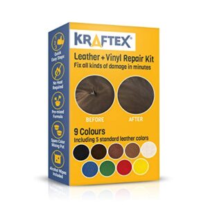 leather and vinyl repair kit. repairs and touch ups [restore scratches, stains and cracks] to any colored couches, car seats, shoes, handbags or dashboards. easily match colors with 5 leather shades