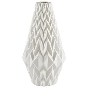 amazon brand – rivet modern geometric pattern decorative stoneware vase, large centerpiece, 12.25"h, white