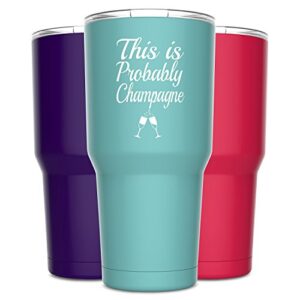 alcee this is probably champagne stainless steel funny tumbler with lid - large 30 oz vacuum insulated travel mug - funny tumblers for hot coffee and cold drinks - premium gifts women men mom sister