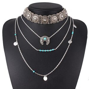 nongkhai shop retro silver turquoise hippie bohemian necklace ethnic boho festival jewelry new