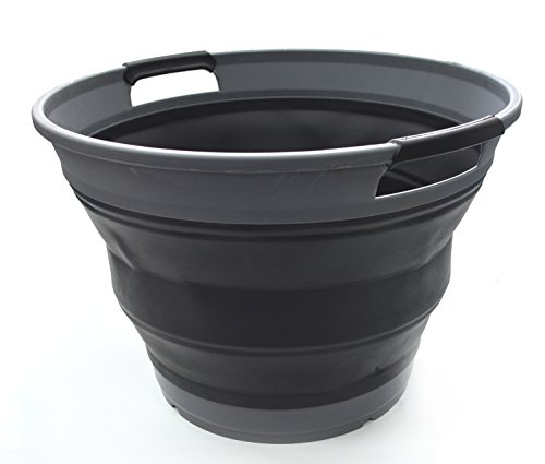 SAMMART 42L(11 Gallon) Collapsible Super Big Round Bucket-Portable Laundry Basket/Storage Container-Foldable Hamper/Tub-Space Saving Washing-up Bowl,Water Capacity 34L(8.9 Gallon) (Black)