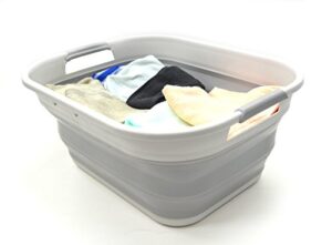 sammart 19.5l collapsible plastic laundry basket - foldable pop up storage container/organizer - portable washing tub - space saving hamper/basket (grey)