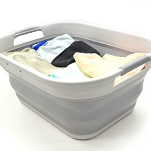 SAMMART 19.5L Collapsible Plastic Laundry Basket - Foldable Pop Up Storage Container/Organizer - Portable Washing Tub - Space Saving Hamper/Basket (Grey)