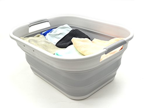 SAMMART 19.5L Collapsible Plastic Laundry Basket - Foldable Pop Up Storage Container/Organizer - Portable Washing Tub - Space Saving Hamper/Basket (Grey)