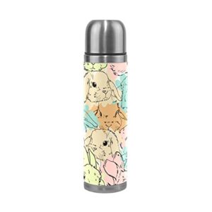 alaza 17 oz watercolor rabbit bunny double wall vacuum cup insulated stainless steel pu leather travel mug, christmas birthday gifts for mom dad boys girls kids lover friends