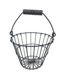 wire egg basket, round with wood handle, black by eggbaskets