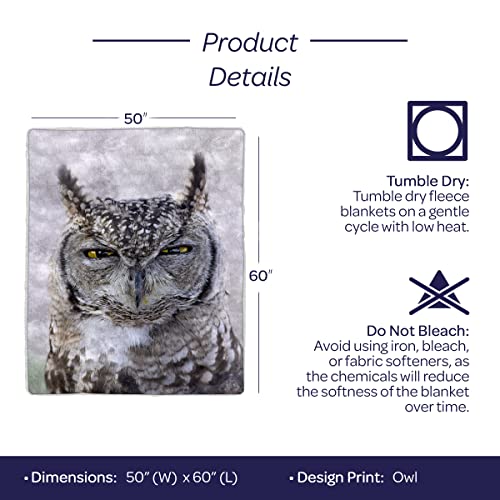 Bedford Home Sherpa Fleece Throw Owl Print Pattern, Lightweight Hypoallergenic Bed or Couch Soft Cozy Plush Blanket for Adults and Kids, Multicolor