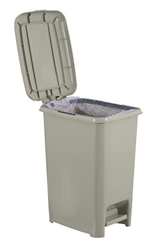 Plastic Slim Step-On Pedal Trash Can,10.5 Gal Waste Bin for Under Desk, Office, Bedroom, Bathroom- 42 Qt Soft Beige