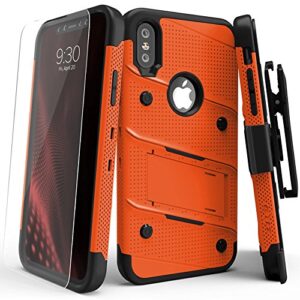 iphone x case - zizo [bolt series] with free [iphone x screen protector] kickstand [12 ft. military grade drop tested] holster belt clip