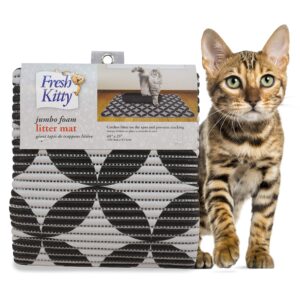 fresh kitty durable xl jumbo foam litter box mat – bpa and phthalate free, water resistant, traps litter from box, scatter control, easy clean mats – gray pattern 40”x 25” (9052)