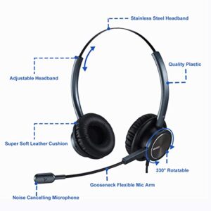 MAIRDI Telephone Headset with Microphone Noise Canceling, Binaural with RJ9 Jack & 3.5mm Connector for Office Call Center Deskphone Cell Phone PC Laptop, Work for Cisco 7941 7965 6941 7861 8811 8961