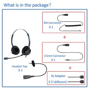 MAIRDI Telephone Headset with Microphone Noise Canceling, Binaural with RJ9 Jack & 3.5mm Connector for Office Call Center Deskphone Cell Phone PC Laptop, Work for Cisco 7941 7965 6941 7861 8811 8961