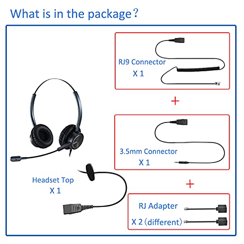 MAIRDI Telephone Headset with Microphone Noise Canceling, Binaural with RJ9 Jack & 3.5mm Connector for Office Call Center Deskphone Cell Phone PC Laptop, Work for Cisco 7941 7965 6941 7861 8811 8961