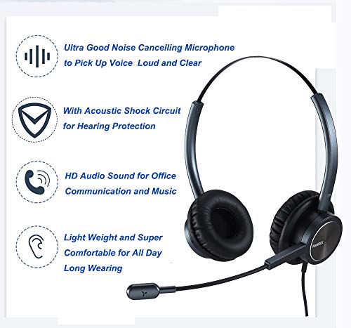 MAIRDI Telephone Headset with Microphone Noise Canceling, Binaural with RJ9 Jack & 3.5mm Connector for Office Call Center Deskphone Cell Phone PC Laptop, Work for Cisco 7941 7965 6941 7861 8811 8961