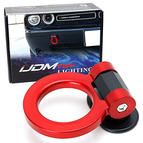 iJDMTOY Red Universal Ring Track Racing Style Tow Hook Aesthetic Decoration Kit Compatible With Any Car SUV Truck (Not Functional, Decorative Purpose ONLY)