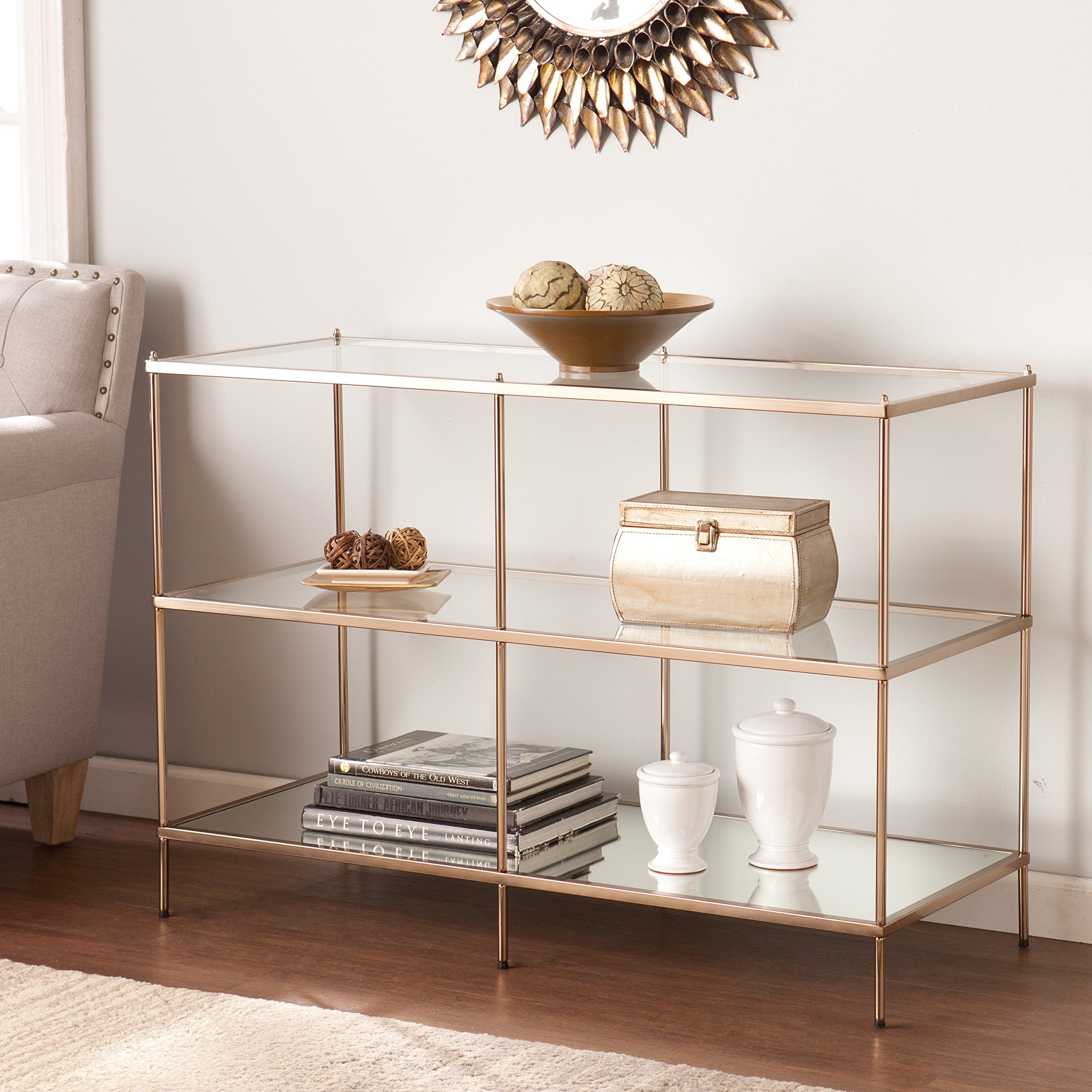 SEI Furniture Knox Glam Mirrored 3-Tier, Console Table, Gold