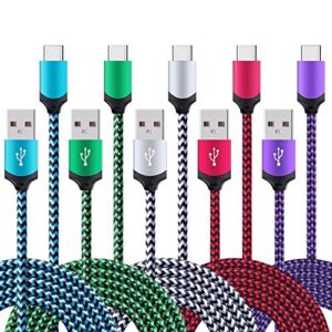 5pack 6ft fast usb type c cable phone charger cord compatible for samsung galaxy s23 s22 s21 s20 fe ultra s10 s10+ s9 s8 plus note 20 ultra 10 9 8 a51 a71 a53 a14 5g, lg g5 g6 g7 g8 v60 lg stylo 4/5/6