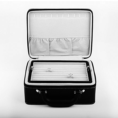 Oirlv Black Leather Travel Jewelry Box Jewelry Storage Case