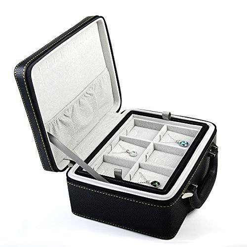 Oirlv Black Leather Travel Jewelry Box Jewelry Storage Case