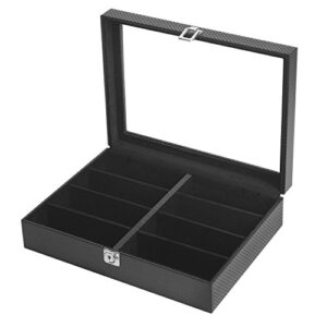 JackCubeDesign 8 Compartments Leather Eyeglass Display Organizer, Sunglass Storage Case Box Tray with Acrylic Cover (Carbon Design Black) - MK379A