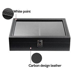 JackCubeDesign 8 Compartments Leather Eyeglass Display Organizer, Sunglass Storage Case Box Tray with Acrylic Cover (Carbon Design Black) - MK379A