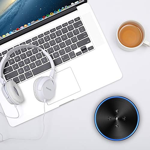 EMEET Bluetooth Conference Speaker M1 Black Conference USB Speakerphone Business Conference Phone 360° Audio Pickup LED Indicate Conference Call Speaker 6+1 Mics, Skype Mobile Phone for Home Office