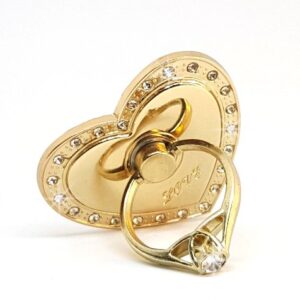 Universal Smartphone Gold Heart Finger Ring Stand, Rhinestone Crystal Bling Diamond 360° Rotation Cell Phone Stent Holder Grip Kickstand Compatible with iPhone 7 7 Plus iPhone 8 8 Plus