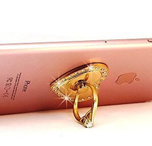 Universal Smartphone Gold Heart Finger Ring Stand, Rhinestone Crystal Bling Diamond 360° Rotation Cell Phone Stent Holder Grip Kickstand Compatible with iPhone 7 7 Plus iPhone 8 8 Plus